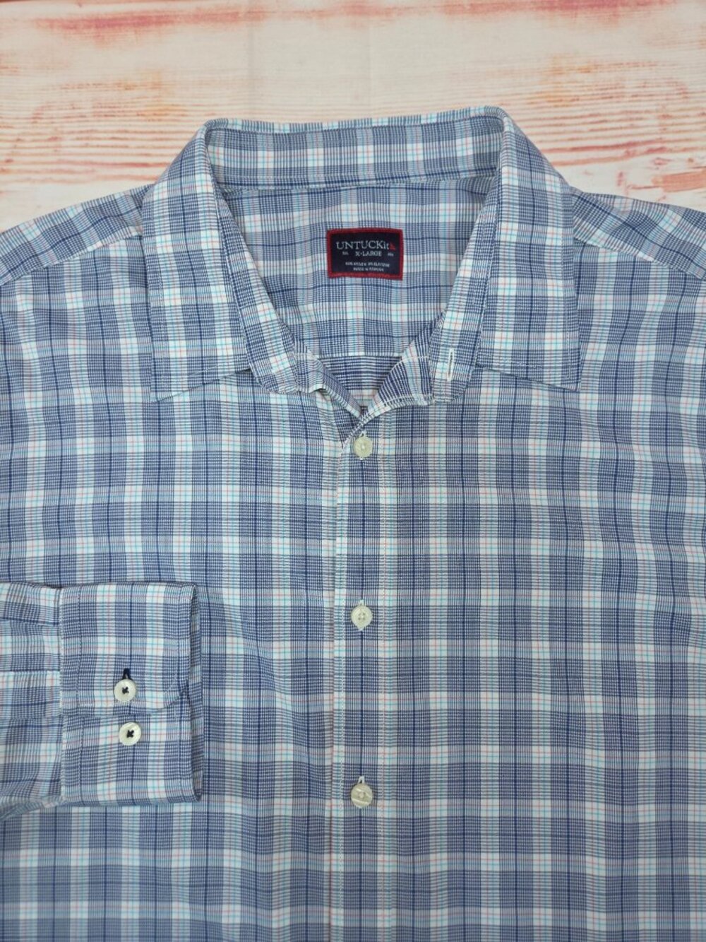 UNTUCKit Blue Plaid Long Sleeve Button-Down Shirt Size XL Nylon Blend